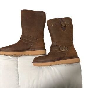 New UGG Brown Leather Buckle Boots-Women’s Size 7 ( No Box)